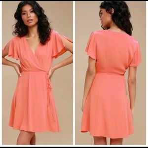 Lulu's Coral Pink Harbor Point Surplice Wrap Dress
